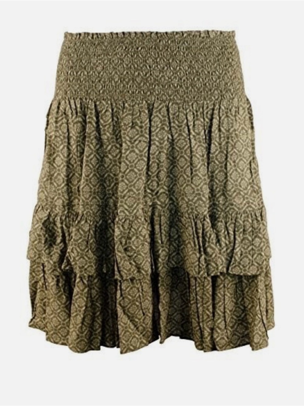 Ralph Lauren Olive Green Smocked Tiered Ruffle Skirt Size 8P Boho Cottagecore